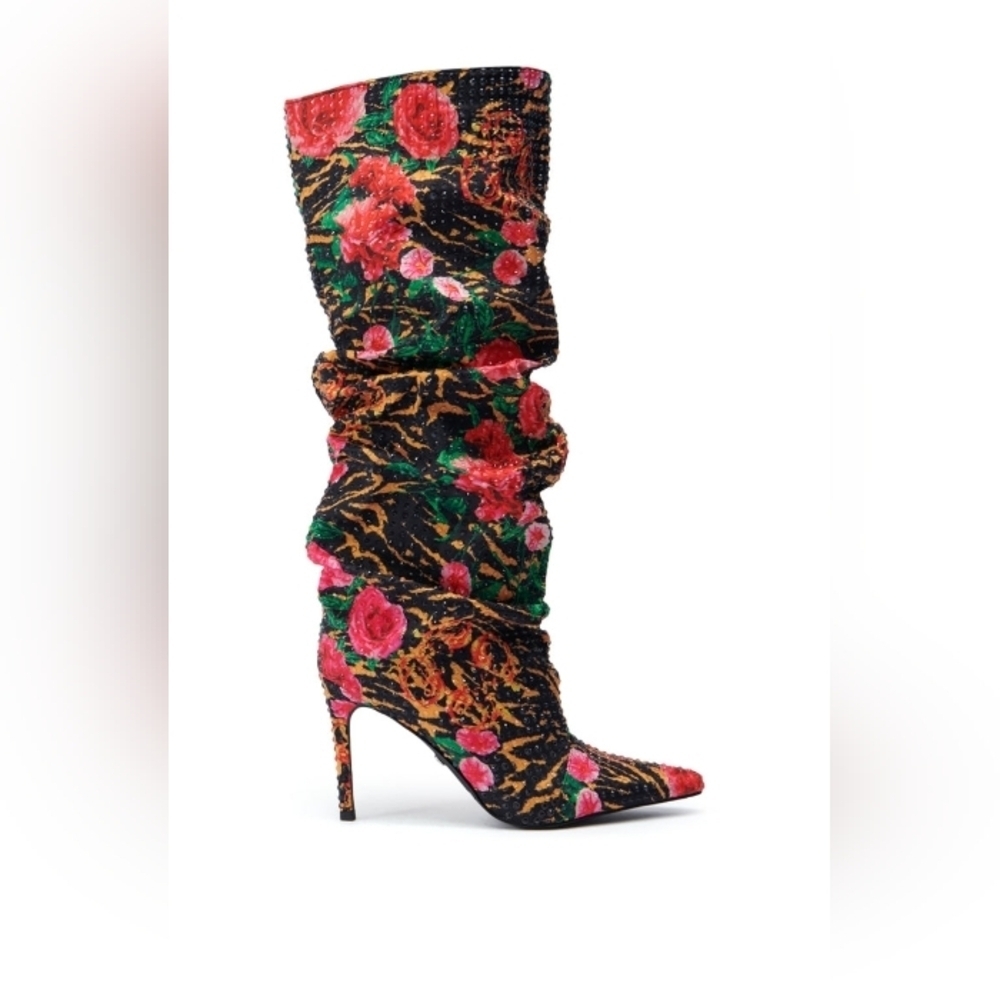 AZALEA WANG "FORBIDDEN GARDEN" Vibrant Floral Heeled Boots